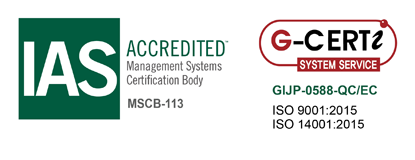 GCERTIにてISO9001:2015の認定を受けています。